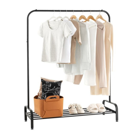 Metal Clothes Stand Rack with Top Rod and Lower Storage Shelf
