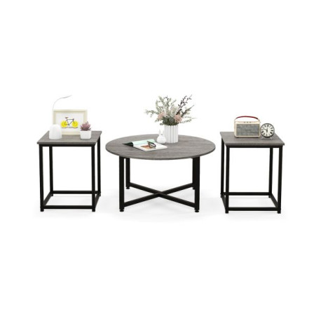 3-Piece Coffee Table Set with Heavy-duty Metal Frame