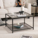 Modern 2-Tier Square Glass Coffee Table with Storage