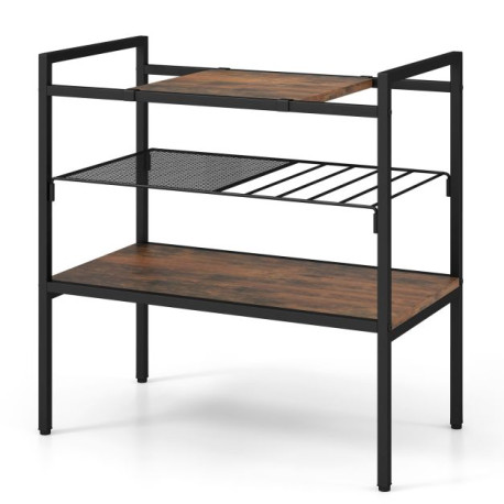 Sofa Side Table with Removable Panel and Mesh Shelf
