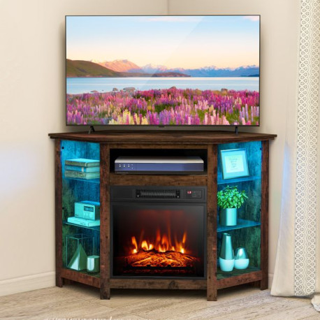 Corner TV Stand with Fireplace Insert and LED Lights