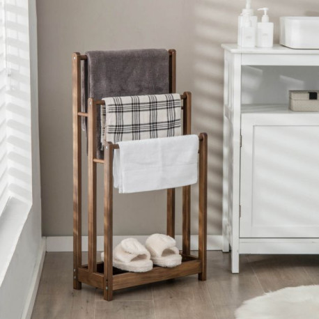 Freestanding Wood Towel Rack with 3 Individual Bars and Bottom Storage Shelf