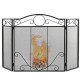 3-Panel Folding Metal Fireplace Screen with Leaves Decoration