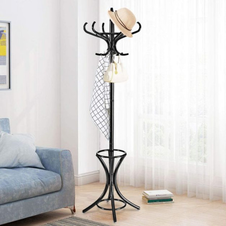 12 Hooks Freestanding Coat Rack with Umbrella Holder