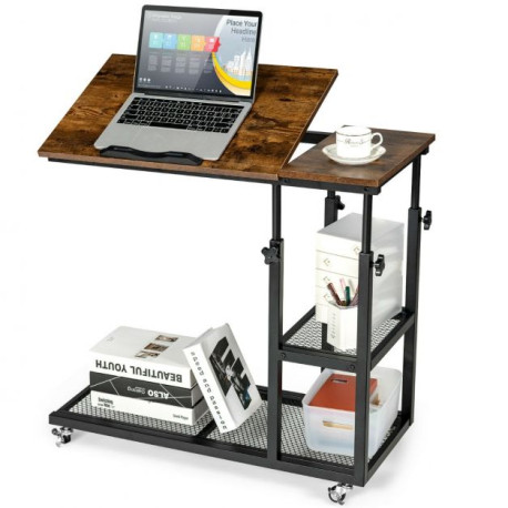 Mobile Couch Side Table with Height Adjustable Storage