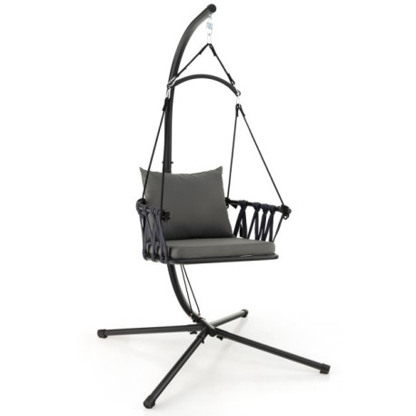 Indoor Outdoor Hanging Swing Chair with Stand and Woven Backrest