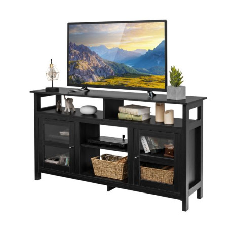 Living Room Console Table for TVs with Wooden Fireplace and 2 Cabinets