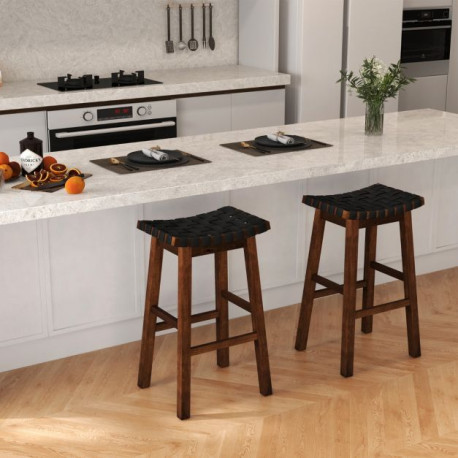 78cm Saddle Barstools with Woven Curved Seat for Kitchen