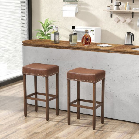 Bar Stool Set of 2 with PU Leather Upholstery Backless