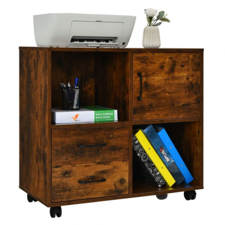 Home Office Mobile File Cabinet with 2 Drawers 2 Open Shelves and Door
