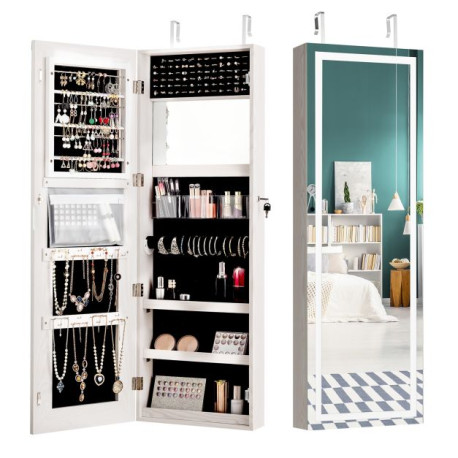 Mirror Jewellery Cabinet with Lights, 2 Keys and Large Capacity