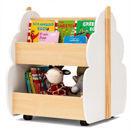Kids Wooden Tree-Shape Bookshelf with Universal Wheels
