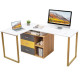 L-Shaped Computer Desk for Two Person with 3 Storage Drawers and Shelves