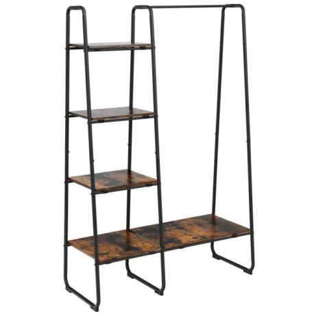 Free-Standing Garment Clothing Rack with 5-Tier Wood Shelves