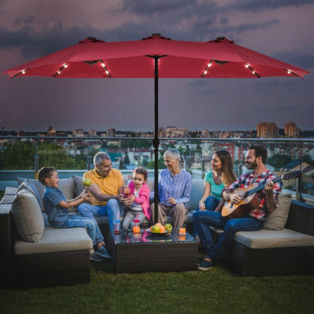 Extra Large LED Patio Double-Sided Umbrella Crank Parasol