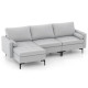 Extra Large L-Shaped Sofa with 4 USB Ports, Solid Metal Legs