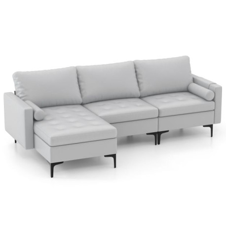 Extra Large L-Shaped Sofa with 4 USB Ports, Solid Metal Legs
