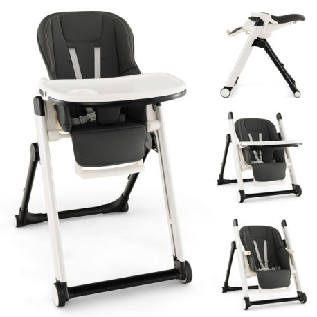Foldable High Chair with Recline Backrest and Adjustable Height