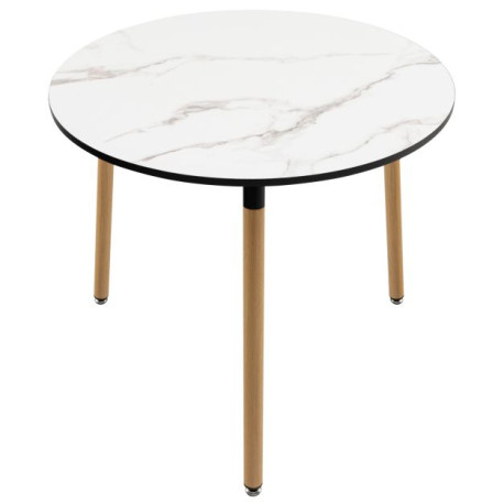 Modern Round Side Table with Faux Marble Pattern Tabletop and Anti-rust Steel Legs