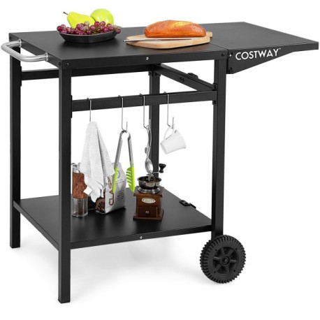 Movable Dining Cart Table Trolley with Folding Tabletop for BBQ Grill