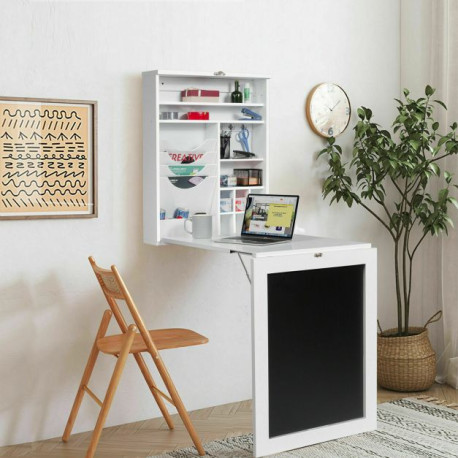 Multi-Function Folding Wall-Mounted Drop-Leaf Table with Chalkboard