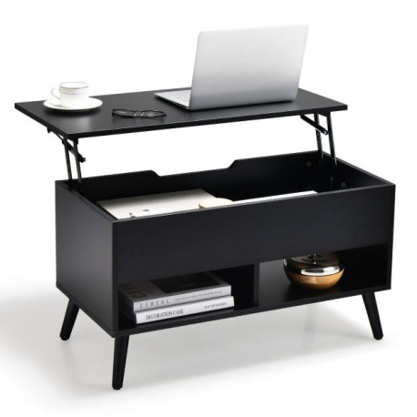 Lift Up Top Coffee Table with Hidden Storage Compartment and Open Shelf