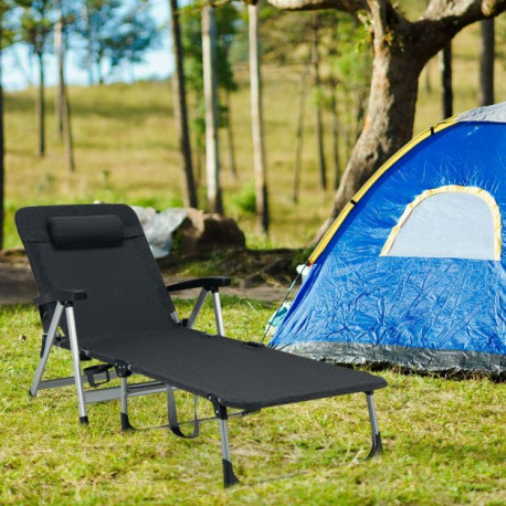 Folding Outdoor Chaise Lounger with Detachable Pillow and Cup Holder