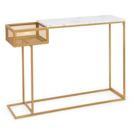 Gold Console Table with Storage Basket and Sturdy Metal Frame