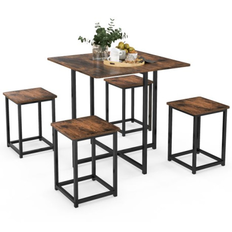 5-Piece Dining Table Set  with 4 Square Stools for Breakfast Nook