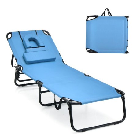 Folding Chaise Lounge Chair with Face Hole and Removable Pillows