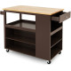 Mobile Serving Trolley Cart with Rubber Wood Top and Drawer