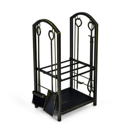 Firewood Log Rack with 4 Pieces Fireplace Tools