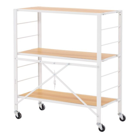 3-Tier Foldable Shelving Unit with Detachable Wheels Height-Adjustable Shelves