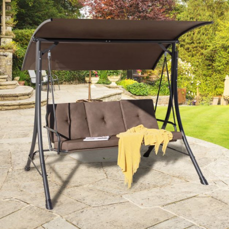 3-Person Patio Porch Swing  with Weatherproof and Adjustable Polyester Canopy