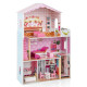3-Story Wooden Dollhouse with Simulated Rooms and Furniture Set