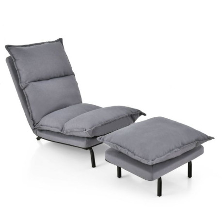 Modern Armless Accent Chair with Ottoman and Adjustable Backrest