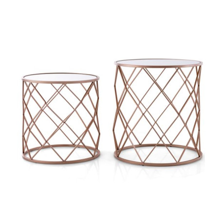 Stackable Metal Frame End Table Set of 2 with Mirrored Top