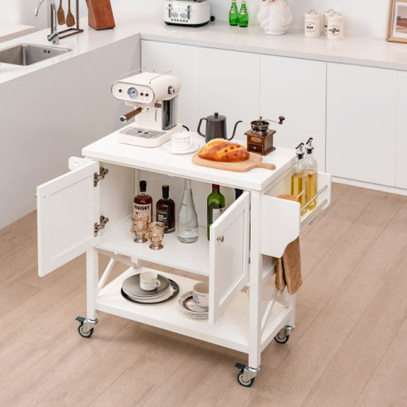 Kitchen Cart with Storage Cabinet with Towel Rack and Spice Rack
