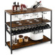 Industrial Bar Cabinet with Wine Rack &amp; 4 Rows of Glass Holders