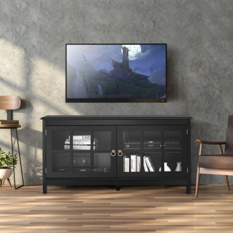 Modern Wooden TV Stand with Tempered Glass Doors for TVs up to 50''