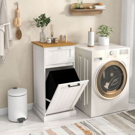Laundry Cabinet with Basket Freestanding Tilt Out Laundry Hamper with Drawer