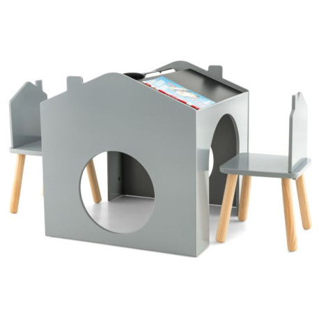 3 Pieces Wooden Kids Table and Chair Set with Chalkboards