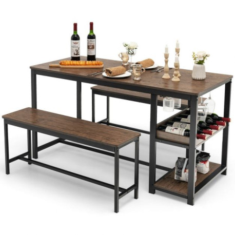 3 Pieces Kitchen Dining Set with Storage Rack