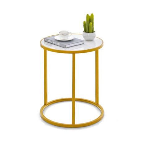 Marble Top Round Side Table with Golden Metal Frame