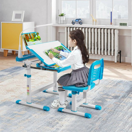 Height Adjustable Kid's Tilted Desk Set with Lamp & Drawer