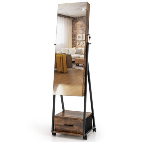 Mobile Standing Lockable Jewelry Cabinet with Full Length Mirror