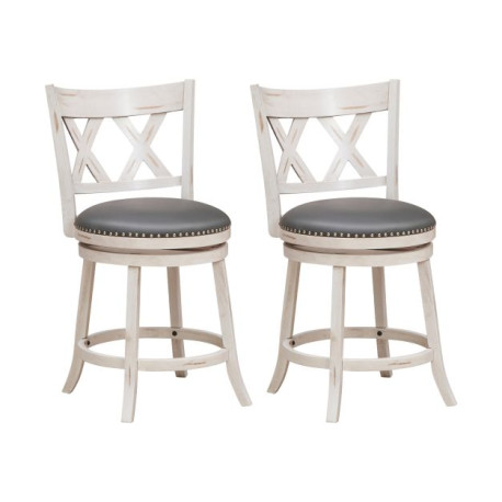 Swivel 64cm Hand-Antiqued Stool Set of 2 with Wider Padded Seat