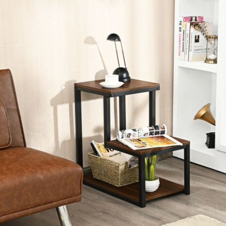 Industrial Styled End Table with 3 Shelves