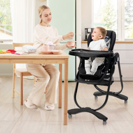 Multifunctional Folding Baby High Chair with Rolling Wheels