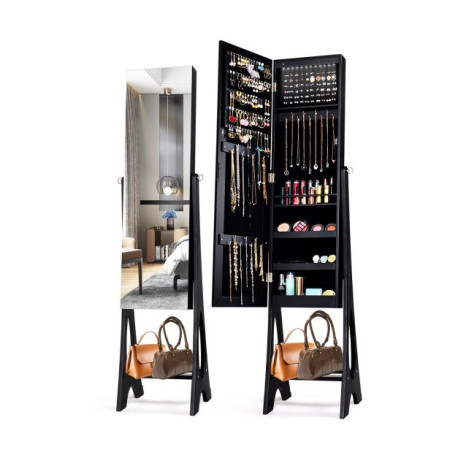 Freestanding Mirror Jewelry Cabinet with Full Length Frameless Mirror